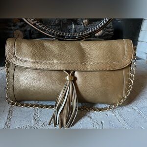 Talbot's Elegant Metallic Leather Clutch with Chain Strap And Tassel EUC